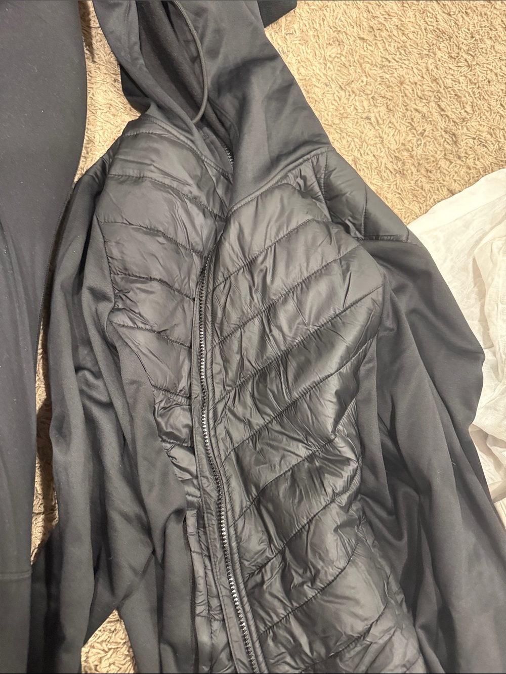 Black Hooded Quilted Hybrid Jacket - Women's
